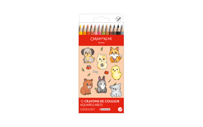 Set Kawaii 12 Crayons de couleur Swisscolor Aquarellable Cute Animals