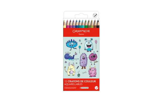 Set Kawaii 12 Crayons de couleur Swisscolor Aquarellable Funny Monsters