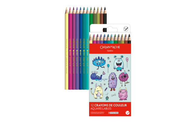 Set Kawaii 12 Crayons de couleur Swisscolor Aquarellable Funny Monsters – Image 2