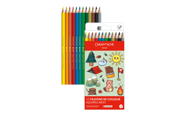 Set Kawaii 12 Crayons de couleur Swisscolor Aquarellable Swiss Mountain – Image 2